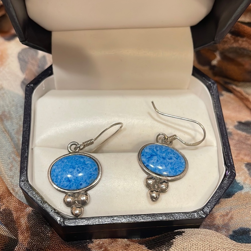 Sterling silver with denim stone pierced earrings